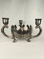 Leonard Silver Plate Lotus Candle Holder Centerpiece | Vintage Triple Arm Candelabra Bowl