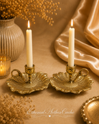 Vintage Heavy Cast Brass-Plated Floral Chamberstick Candle Holders Set of 2 | 6" Gold Tone Flower Candlesticks