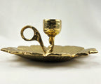 Vintage Heavy Cast Brass-Plated Floral Chamberstick Candle Holders Set of 2 | 6" Gold Tone Flower Candlesticks
