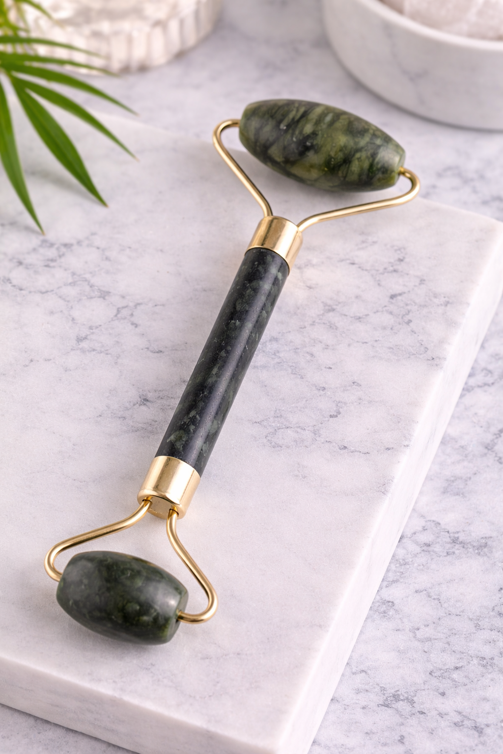 Natural Jade Facial Roller Dual-Ended Heavy Green Jade Face Massage Tool