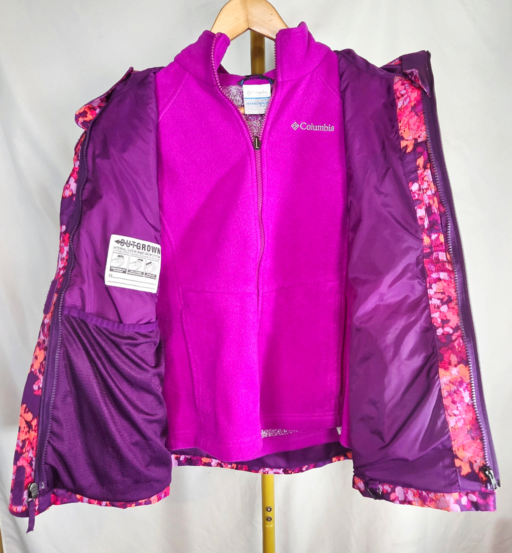 Columbia Girls Interchange 3-in-1 Floral Jacket with Fleece Liner — Size Large