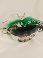 Large Sculptural Sommerso Art Glass Bowl – Emerald Green & Blush 12” Centerpiece
