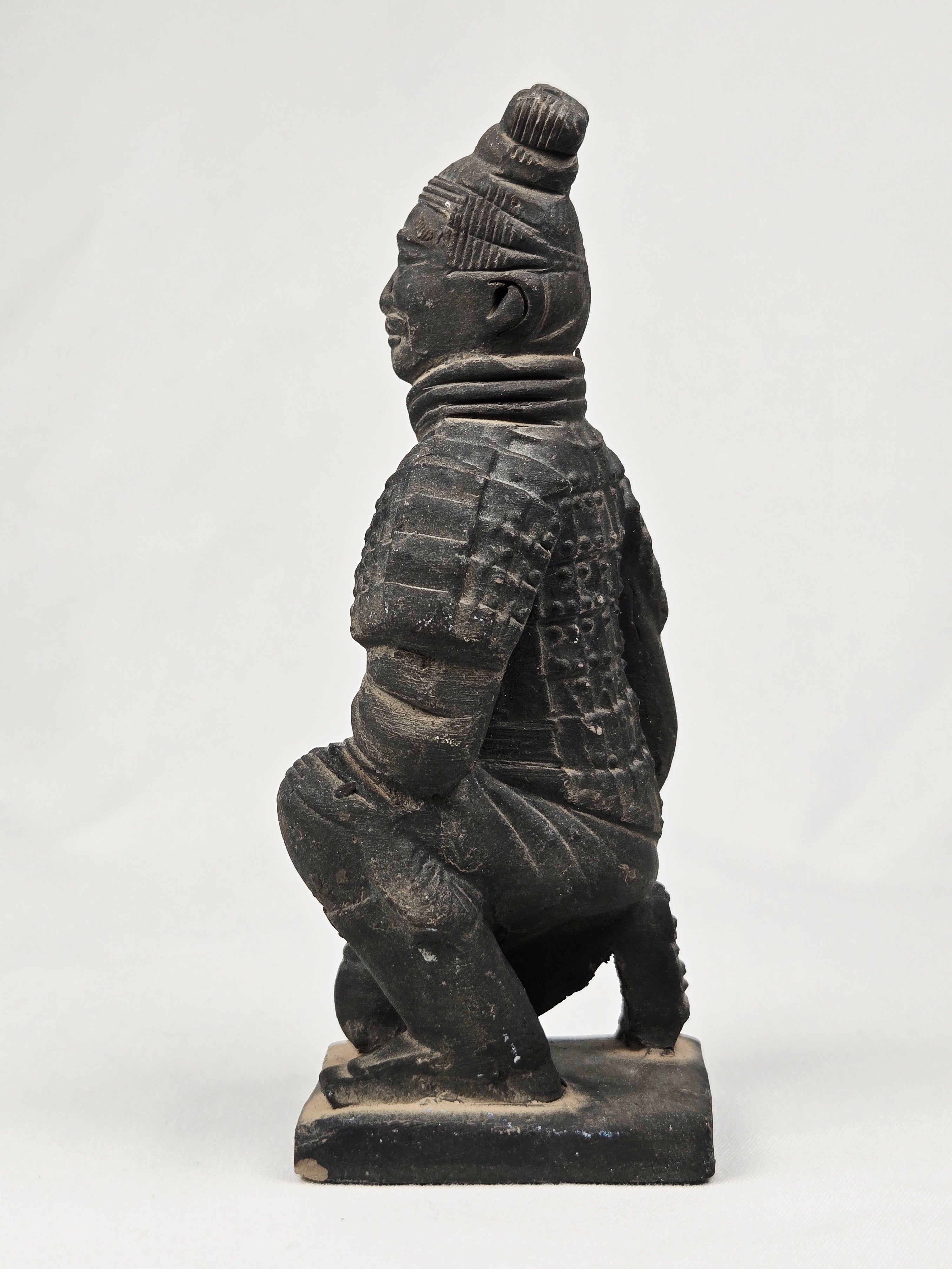 Terracotta 5" Warrior Style Figurine — Kneeling Qin Soldier Statue, Aged Finish Display Piece