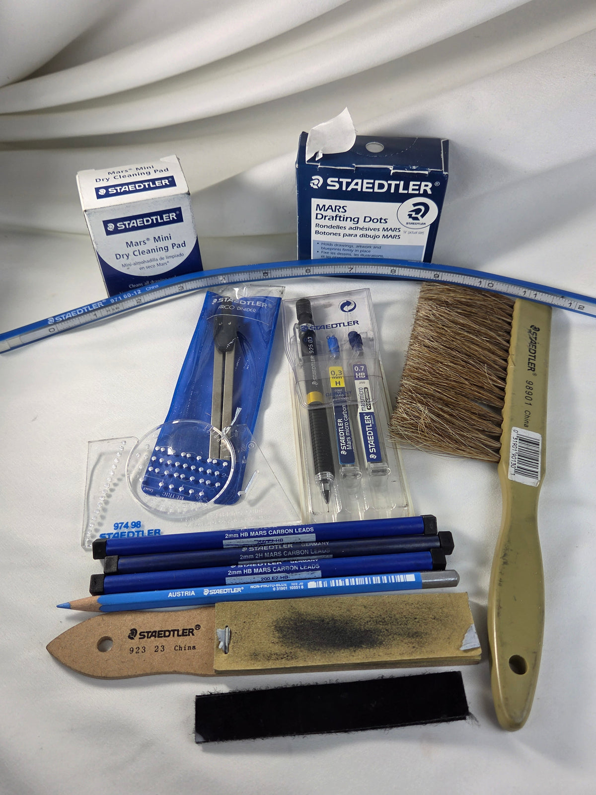 STAEDTLER Vintage Drafting & Drawing Tool Lot – Mars Cleaning Pad, Drafting Dots, Divider, Leads, Brush & More