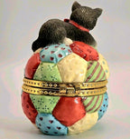 1997 Priscilla Hillman Patchwork Kitten Trinket Box Enesco Keepsake Jewelry Box