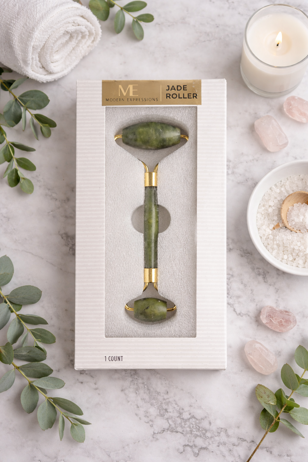 Modern Expressions Jade Facial Roller Dual End Face Massager Skincare Tool