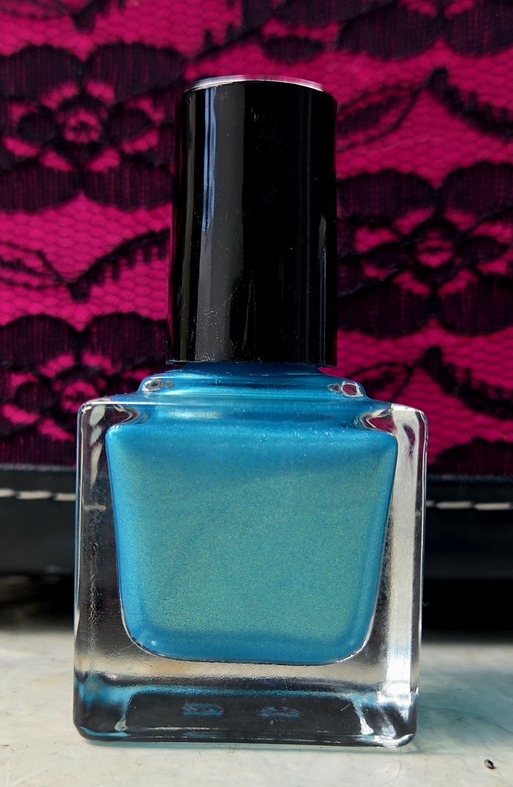 Cyanalite Handmade Cyan Blue Nail Polish with Subtle Gold Shimmer | Indie Nail Lacquer Prototype