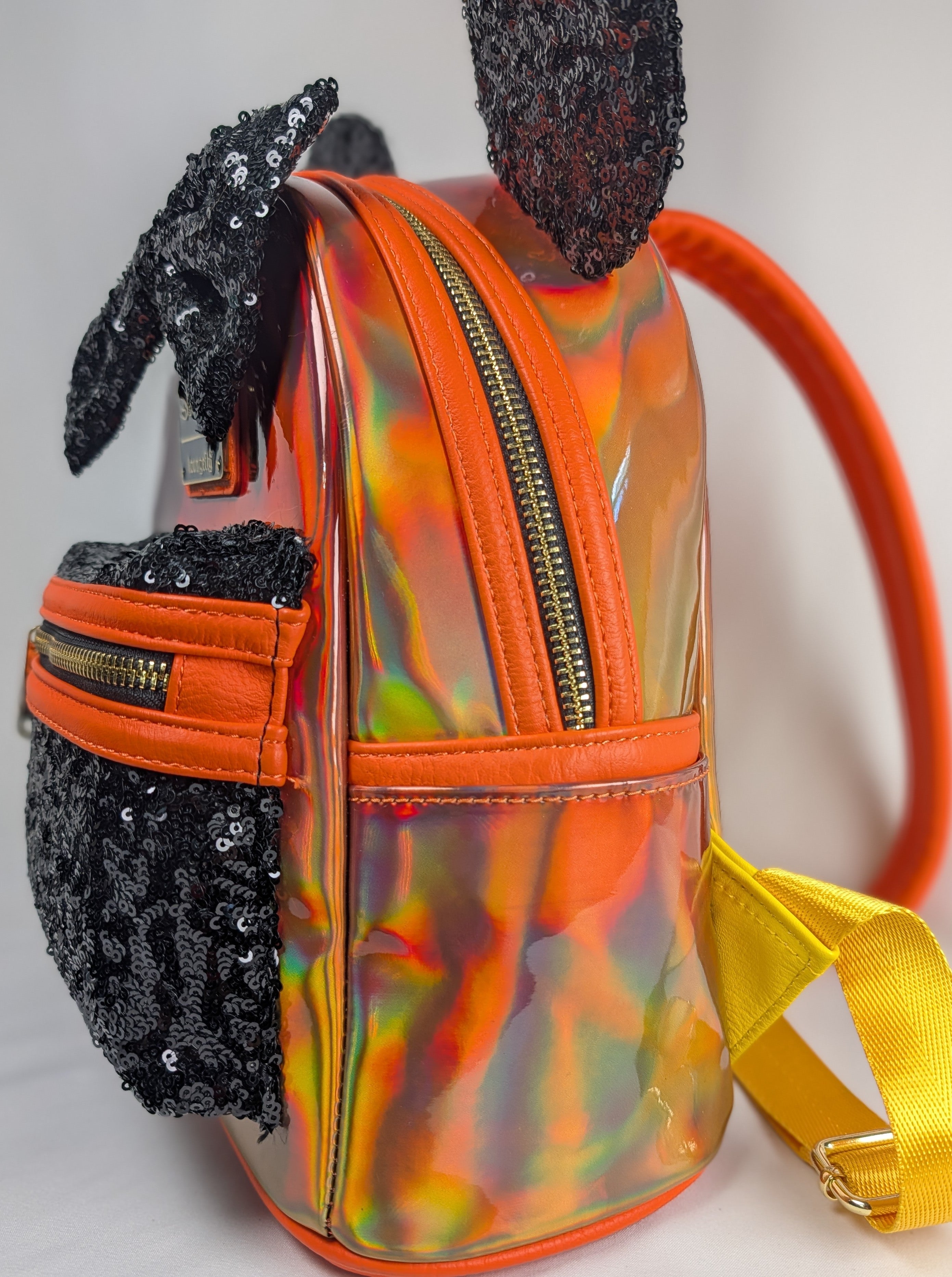 Disney Parks Loungefly Halloween Minnie Mouse Holographic Sequin Mini Backpack NWOT