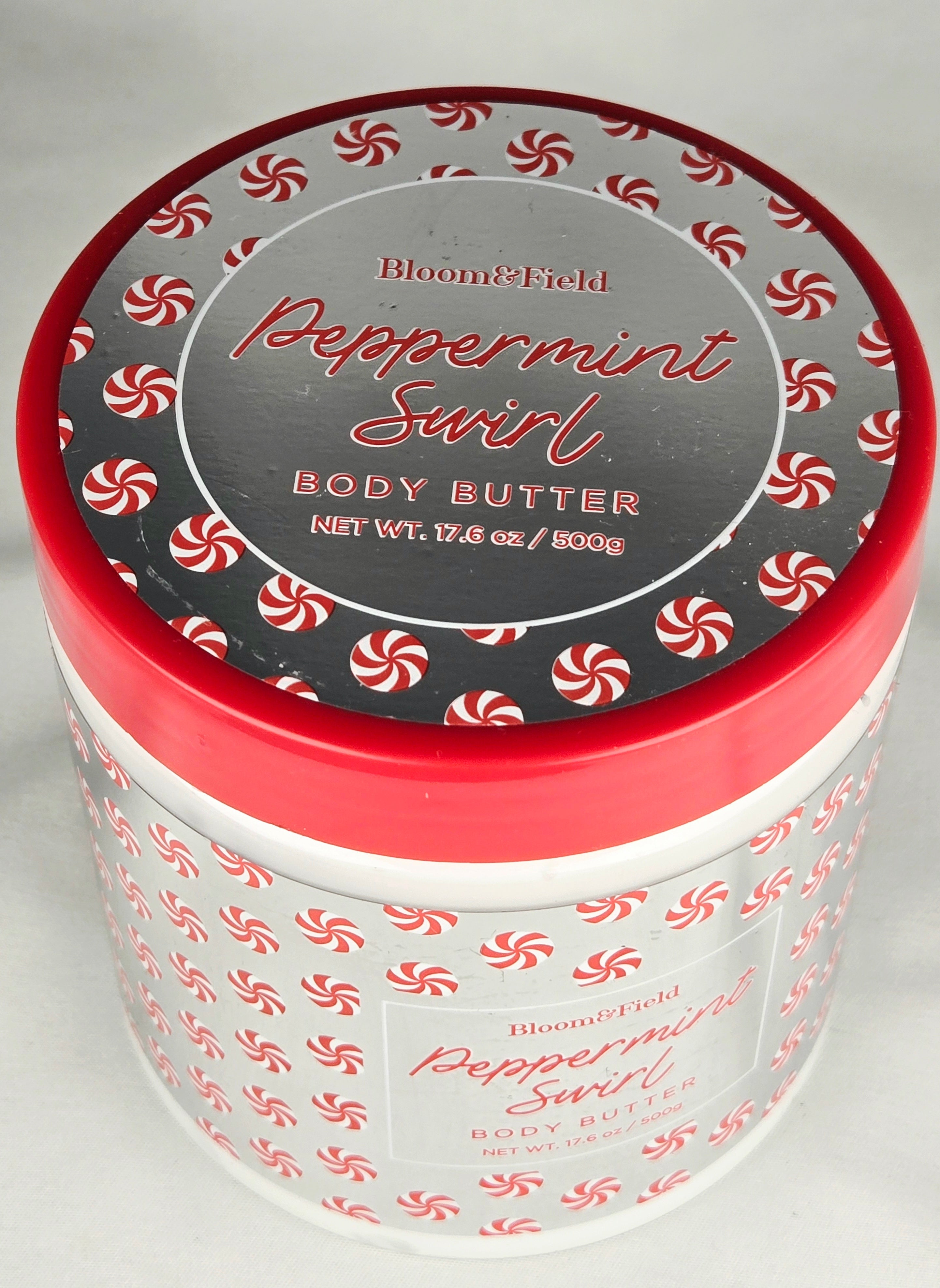 Bloom & Field Peppermint Swirl Body Butter 17.6 oz (500g) Large Holiday Peppermint Moisturizing Body Cream