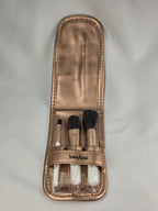 Neiman Marcus 3-Piece Makeup Brush Set with Rose Gold Travel Case – White & Metallic Cosmetic Brushes