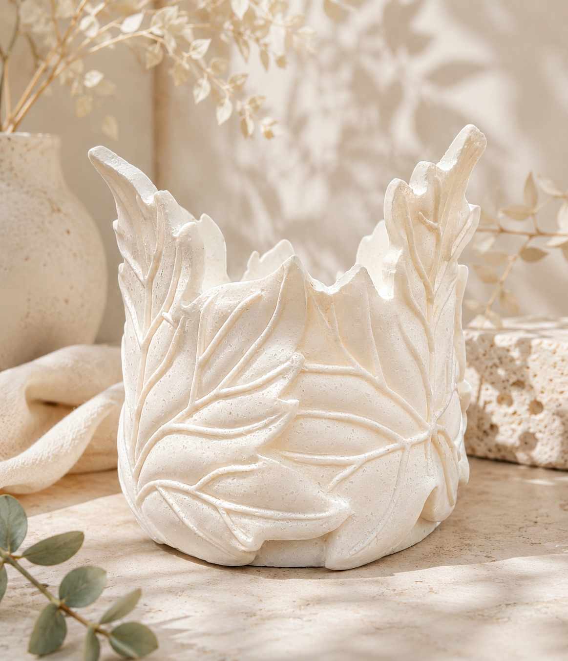 Bath & Body Works Faux Marble Leaf Candle Holder | Ivory Sparkle Decor