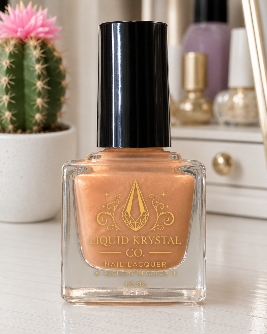 Xiāntáo Elixir | Golden Honey Peach Shimmer Nail Polish | Liquid Krystal Co. Handmade Indie Lacquer