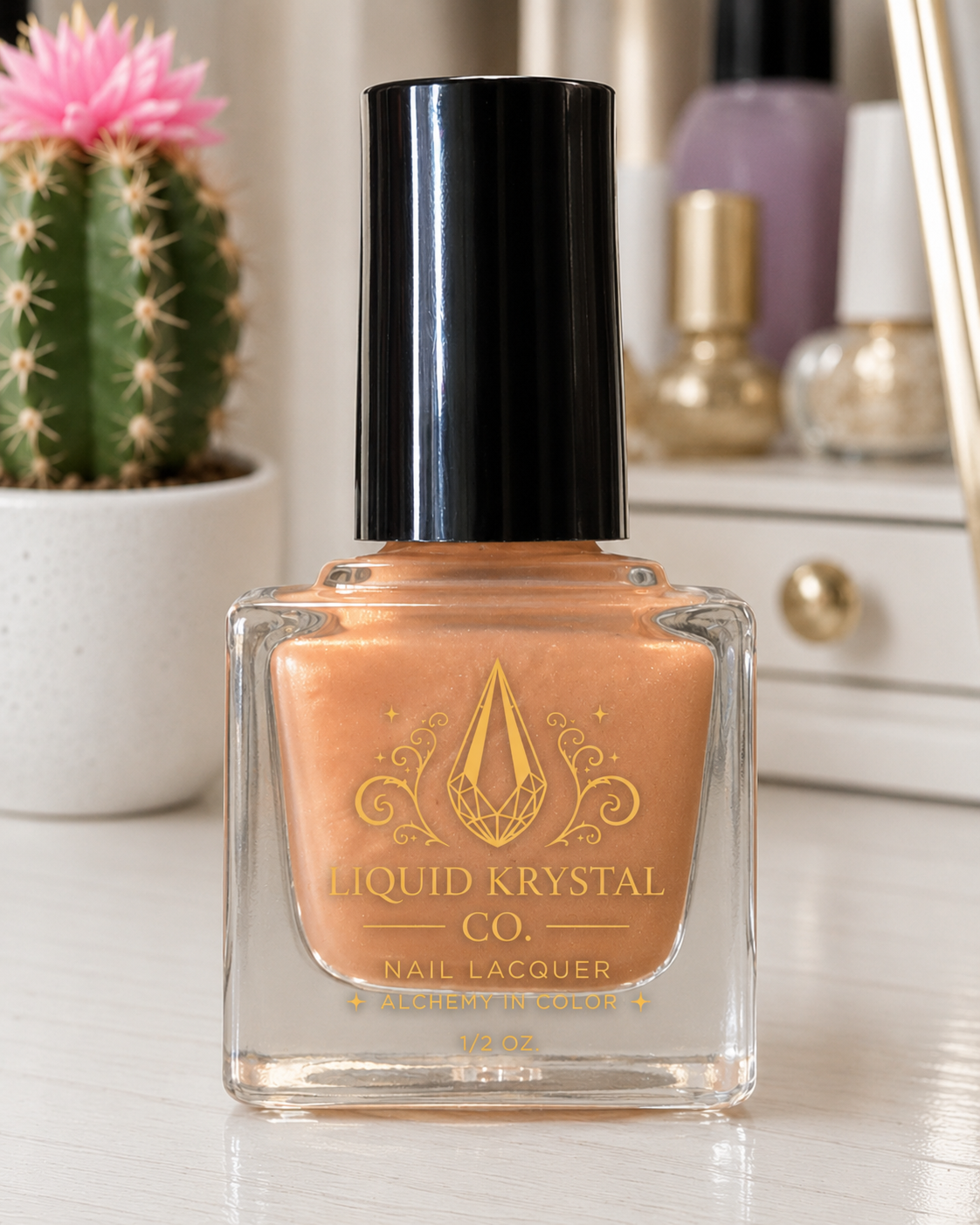 Xiāntáo Elixir | Golden Honey Peach Shimmer Nail Polish | Liquid Krystal Co. Handmade Indie Lacquer