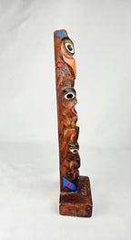Alaskan Hand-Carved Wooden Totem Sculpture – Authentic Alaska Craft | 9" | Tribal Art