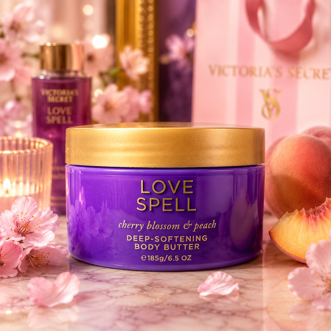 Victoria’s Secret Love Spell Cherry Blossom & Peach Deep-Softening Body Butter 6.5 Oz Vintage Packaging