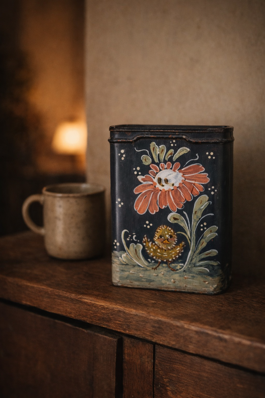 Prince Albert Vintage Tobacco Tin — Signed E.C. Hand-Painted Folk Art Hearth Decor