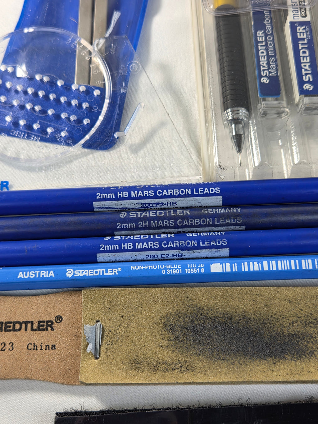 STAEDTLER Vintage Drafting & Drawing Tool Lot – Mars Cleaning Pad, Drafting Dots, Divider, Leads, Brush & More