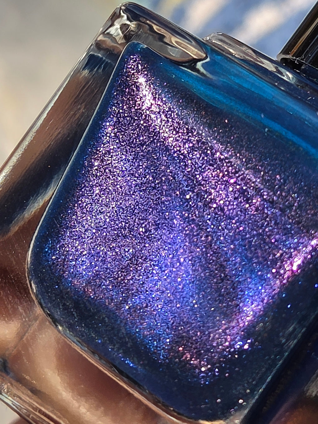 Diana’s Dalliance – Deep Sapphire Blue with Purple Gold Pink Shift Handmade Indie Nail Lacquer | Liquid Krystal Co.