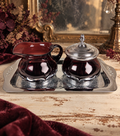 Vintage Farber Bros Krome-Kraft Amethyst Glass Creamer Sugar Bowl & Chrome Tray