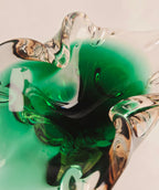 Large Sculptural Sommerso Art Glass Bowl – Emerald Green & Blush 12” Centerpiece