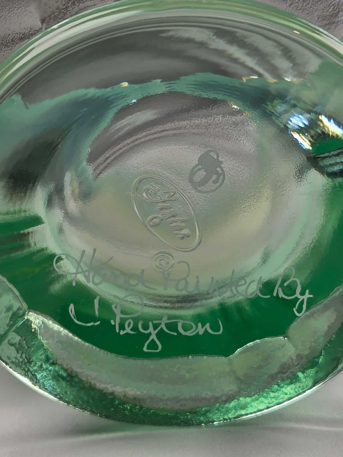 Fenton Green Opalescent Coca-Cola Gibson Girl Hand-Painted Rose Bowl