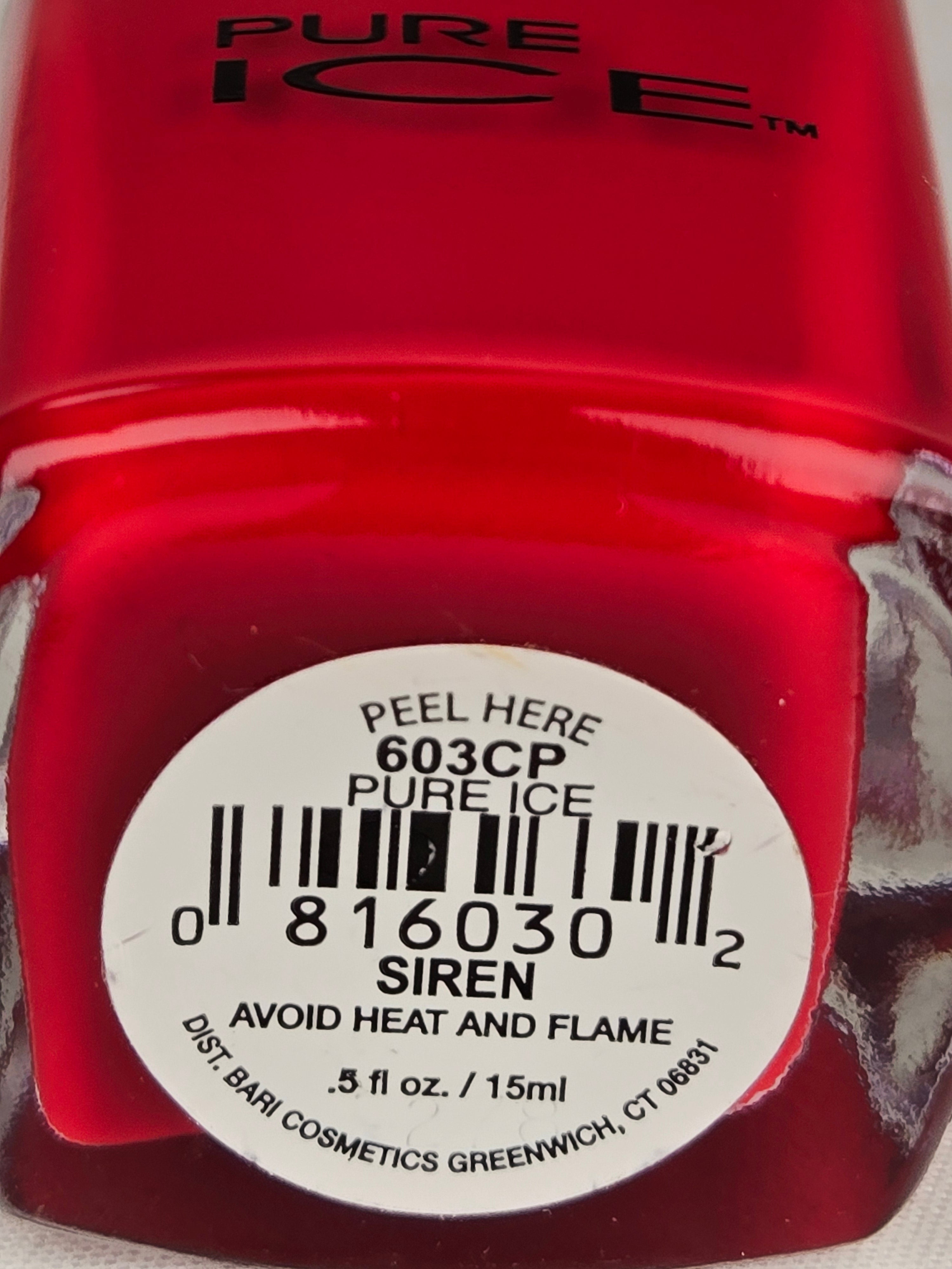 Pure Ice Siren Nail Polish 603CP Bright Cherry Red Creme Nail Lacquer .5 oz