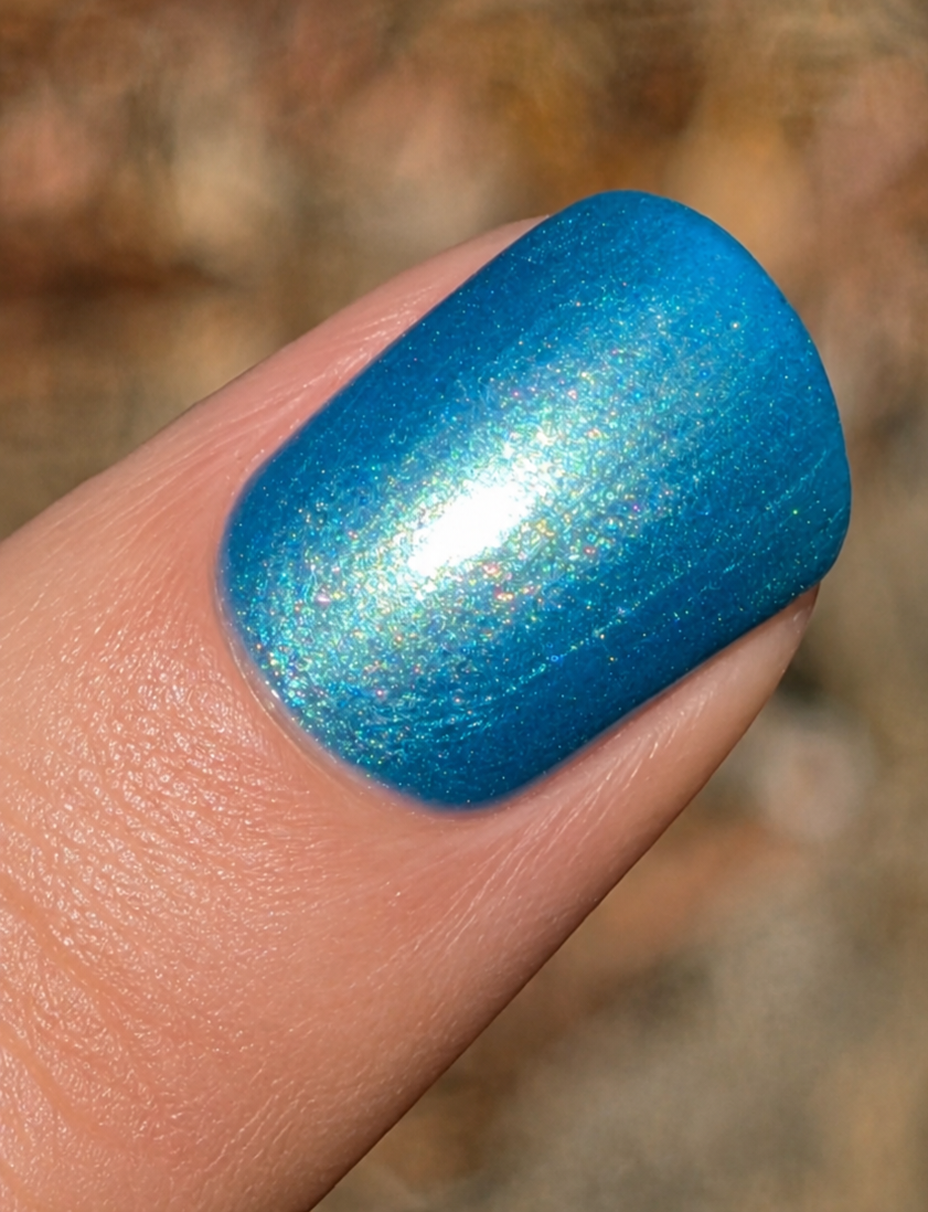 Cyanalite Handmade Cyan Blue Nail Polish with Subtle Gold Shimmer | Indie Nail Lacquer Prototype