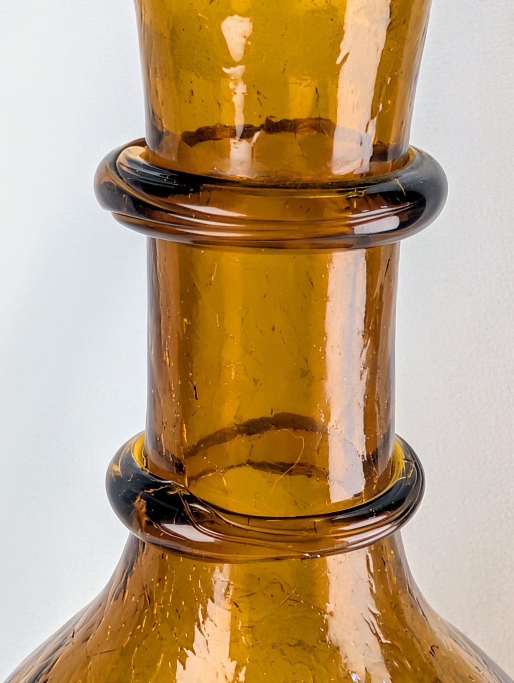 Mid Century Amber Genie Bottle Barware with Flame Stopper Art Glass Display