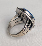 Vintage Sterling Silver Blue Chalcedony Ring Size 5 Art Deco Style Statement Ring