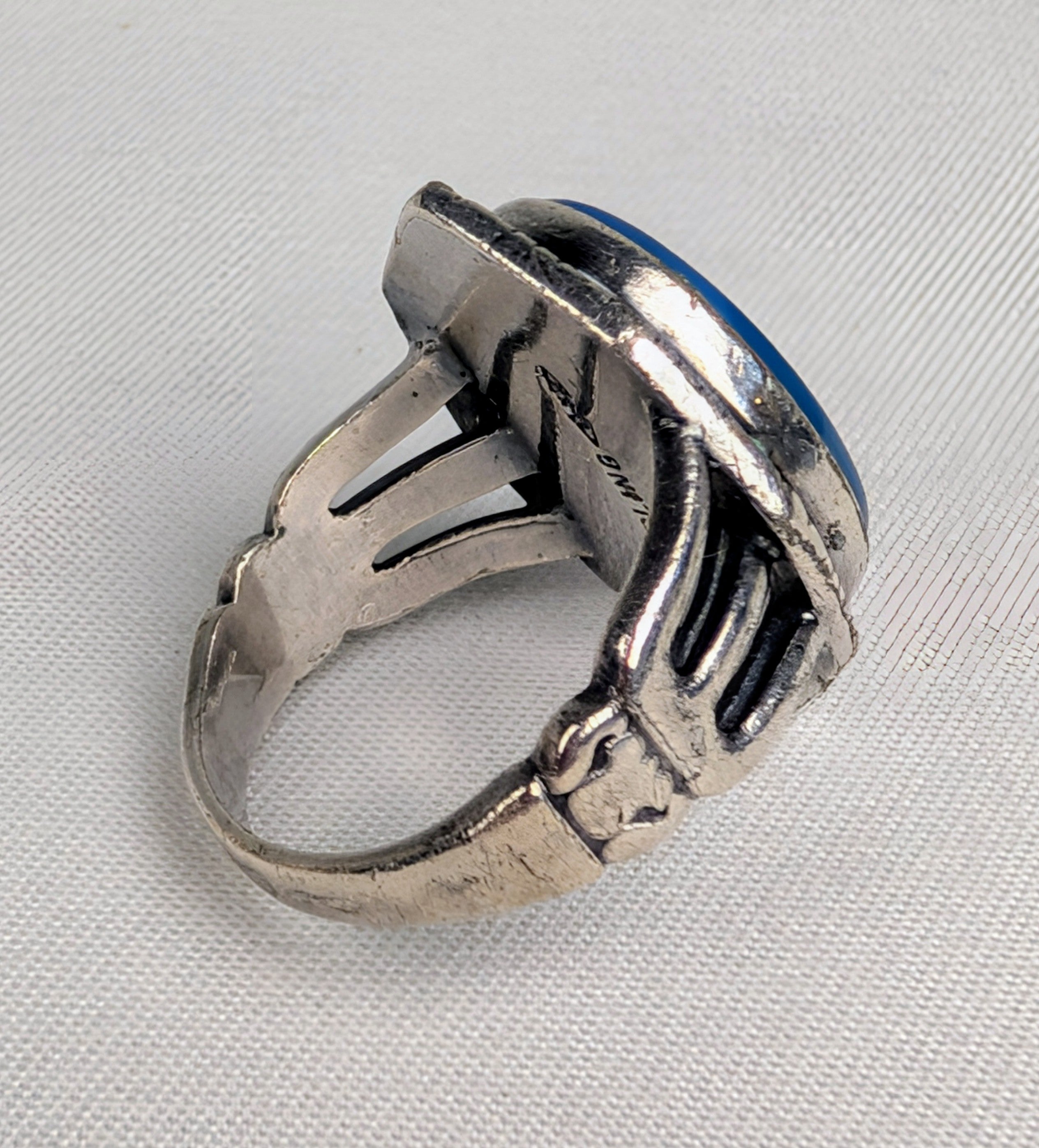 Vintage Sterling Silver Blue Chalcedony Ring Size 5 Art Deco Style Statement Ring
