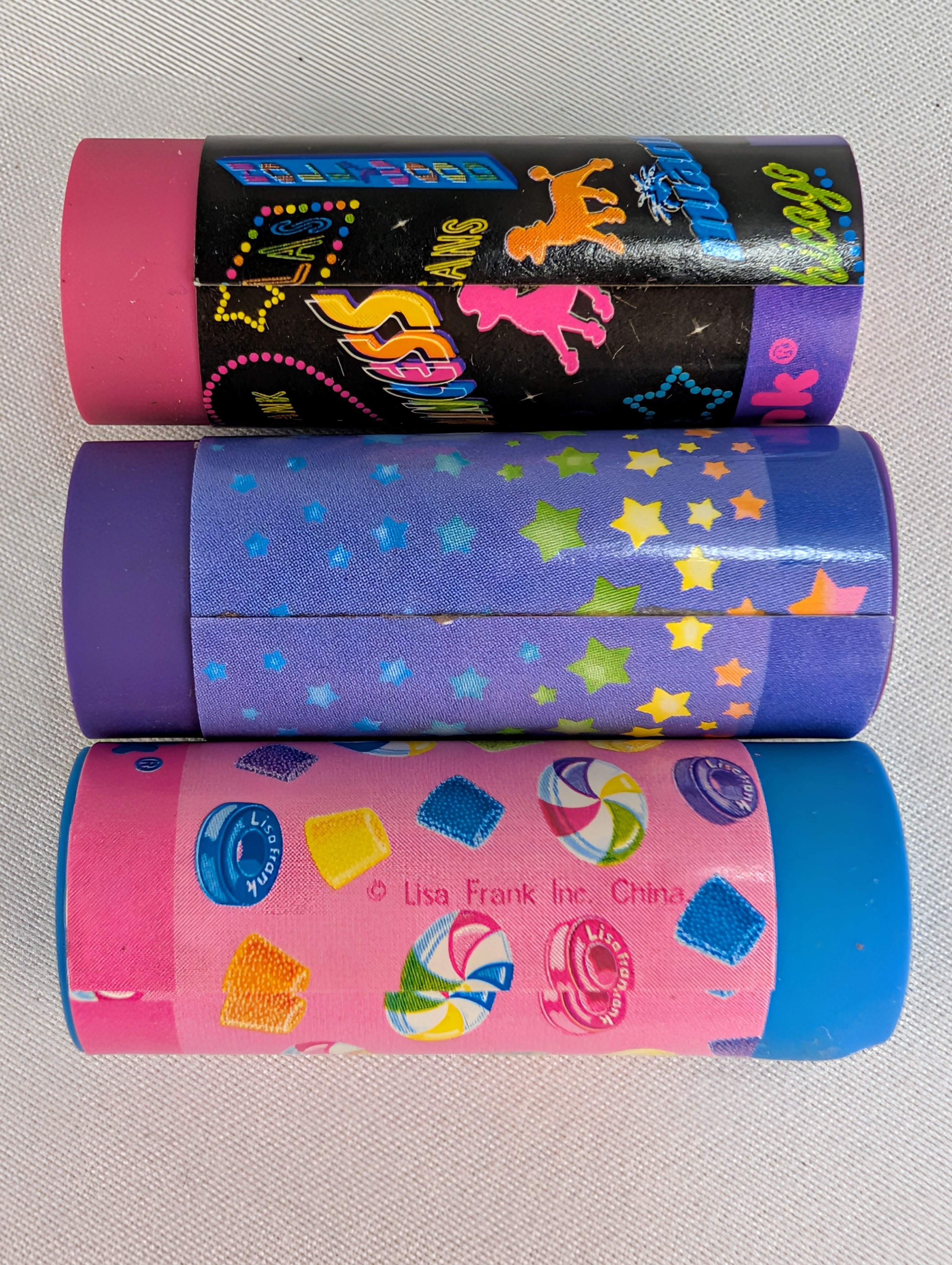 Vintage Lisa Frank Character Eraser Set of 3 Rainbow Kitty Candy Girl Glam Girl