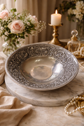 Wilton Armetale RWP Pewter Bowl – Embossed Floral Design | Vintage American Pewter decorative serving bowl american history