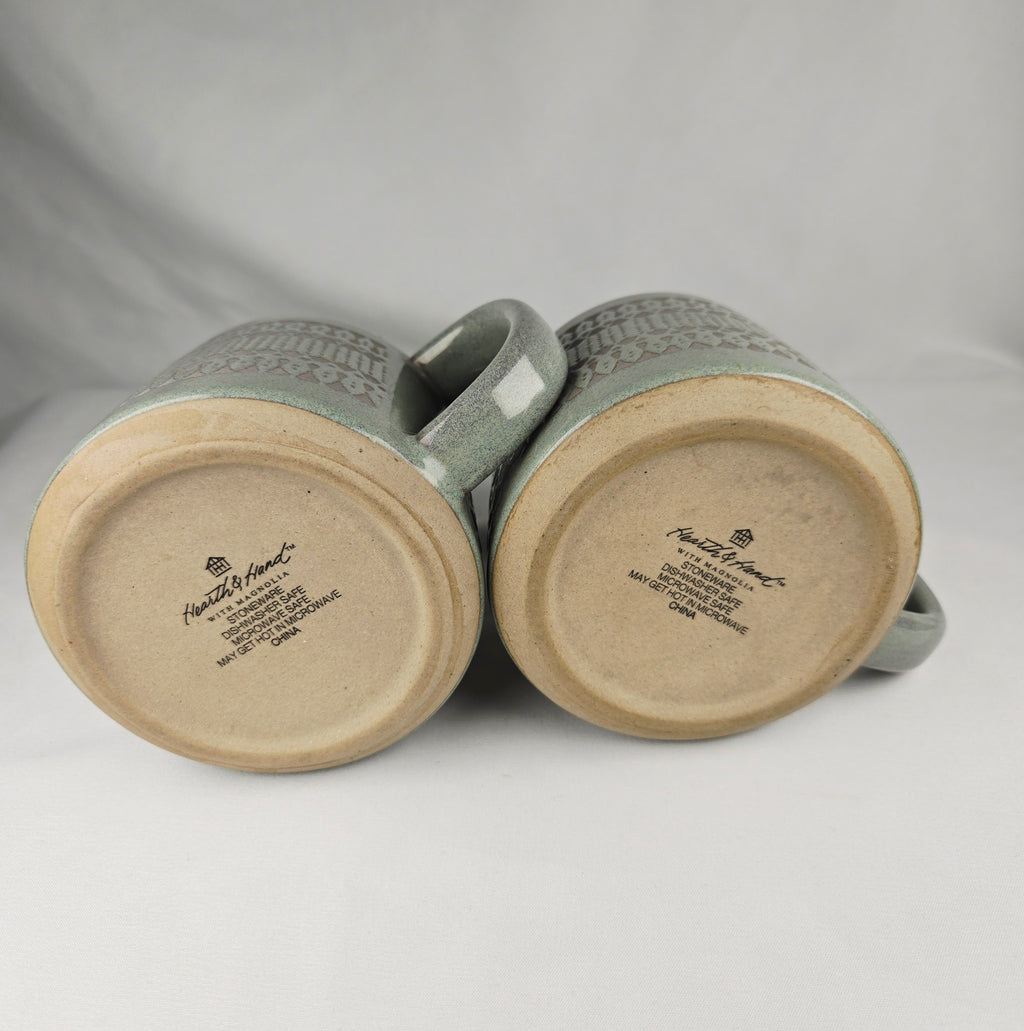 Hearth & Hand with Magnolia Sage Green Textured Stoneware Mug Set of 2 | Rustic Farmhouse Coffee Cups