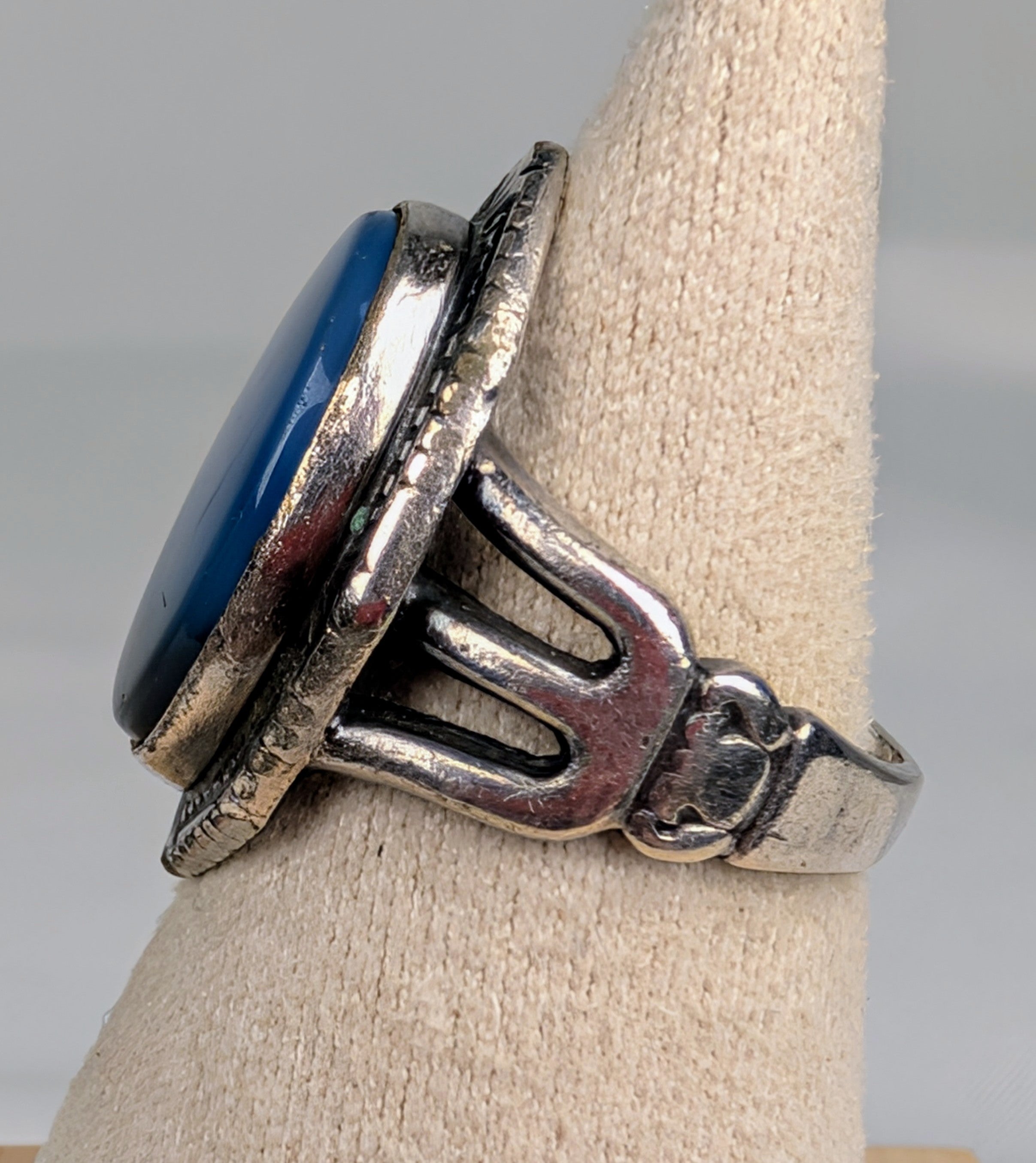 Vintage Sterling Silver Blue Chalcedony Ring Size 5 Art Deco Style Statement Ring