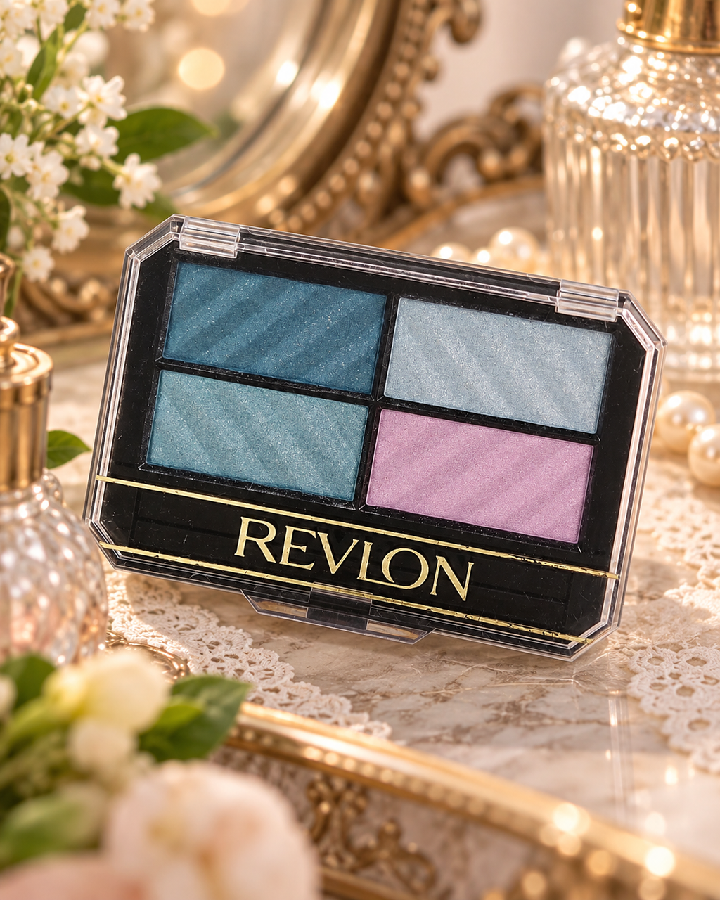 Vintage 1990s Revlon Overtime Shadow Aquatints Shimmer Eyeshadow Quad Palette