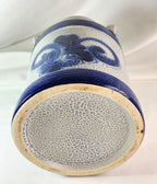 Blue & Gray Stoneware Crock Vase – Cobalt Fleur-de-Lis Double Handle Pottery