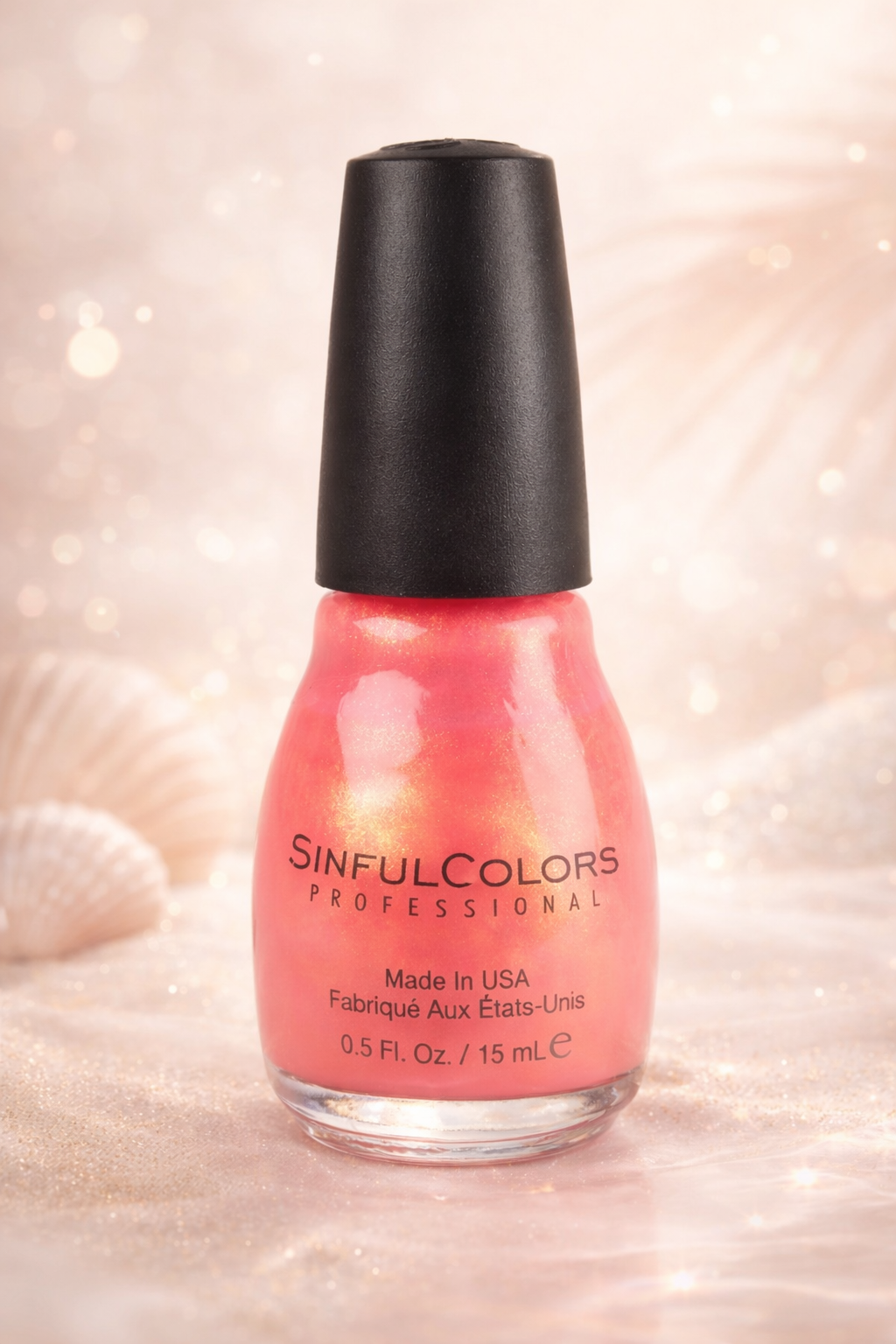 SinfulColors Cream Pink 152 Nail Polish – Coral Pink with Gold Shimmer, Full Size 0.5 oz