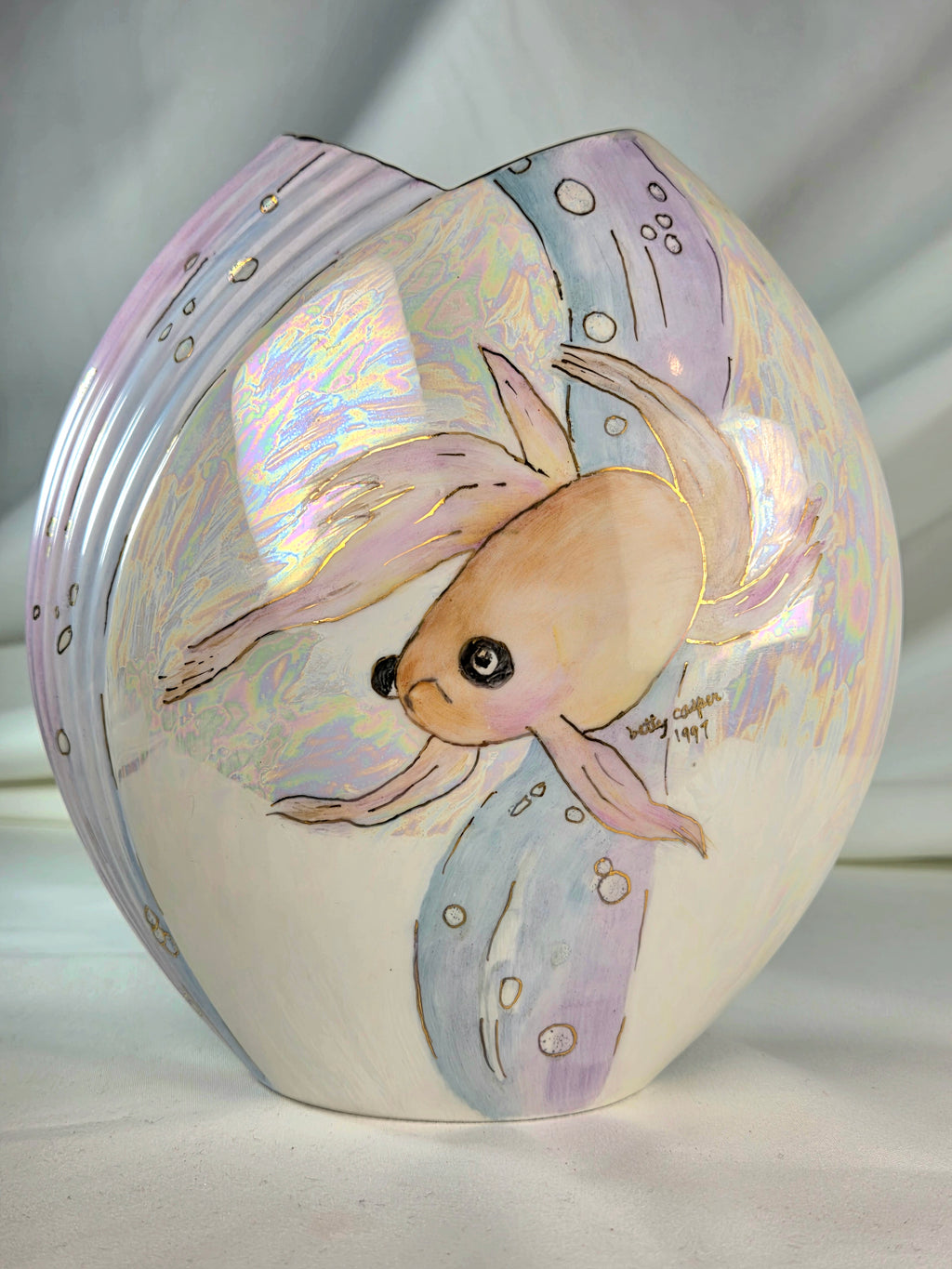 Vintage Christopher Stuart Tempest Y1510 Bone China Fish Vase 6.5" Signed Betty Cooper 1997