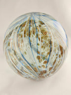 Handblown Art Glass Orb Paperweight — Blue Ribbon Swirl with Gold Fleck Interior