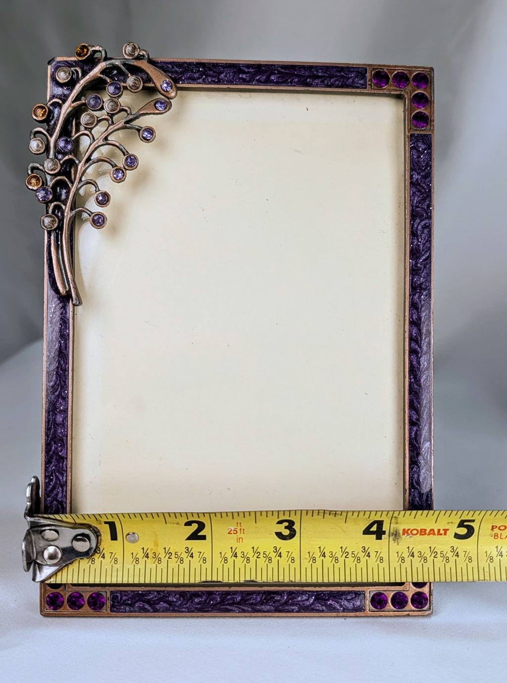 Vintage Purple Rhinestone & Enamel Floral Photo Frame Display