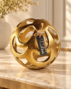 Handcrafted Gold Metal Openwork Orb Sculpture 8" Decorative Sphere India