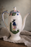 French Quimper Style Vintage Faience Coffee Pot
Hand-Painted Breton Figure