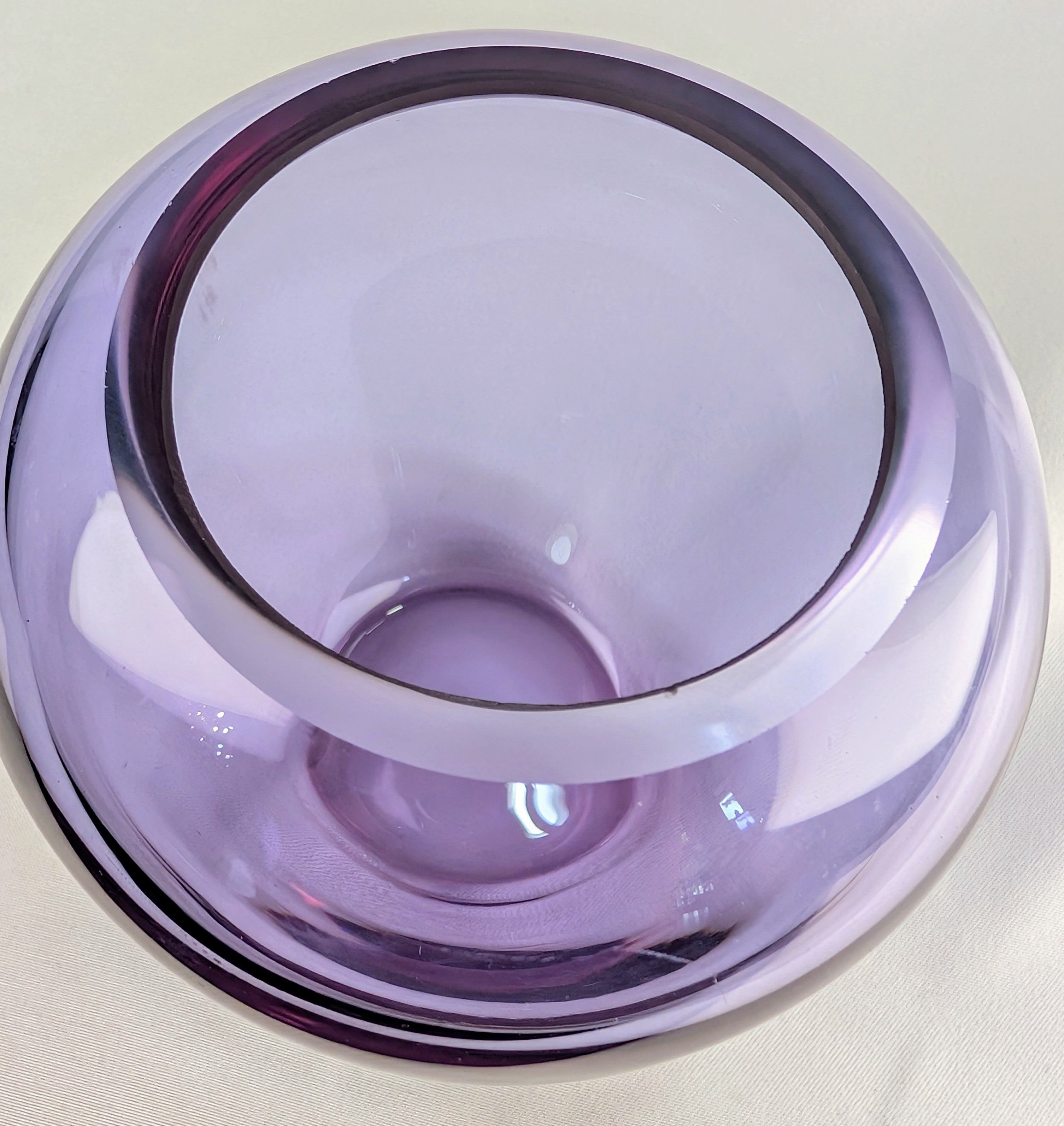 Vintage Hand Blown Alexandrite Style Purple Studio Art Glass MCM Vase | Rounded Lilac Glass Display Piece