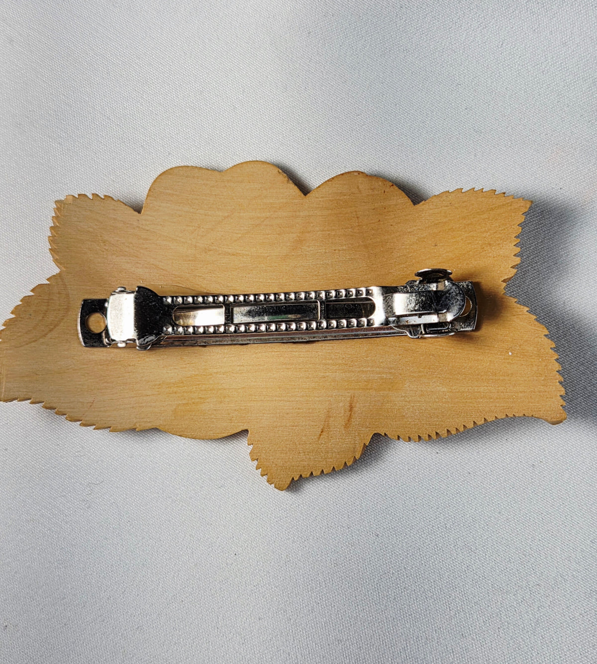 Carved Wooden Flower Barrette | 3.25" Floral Wood Hair Clip Vintage Style