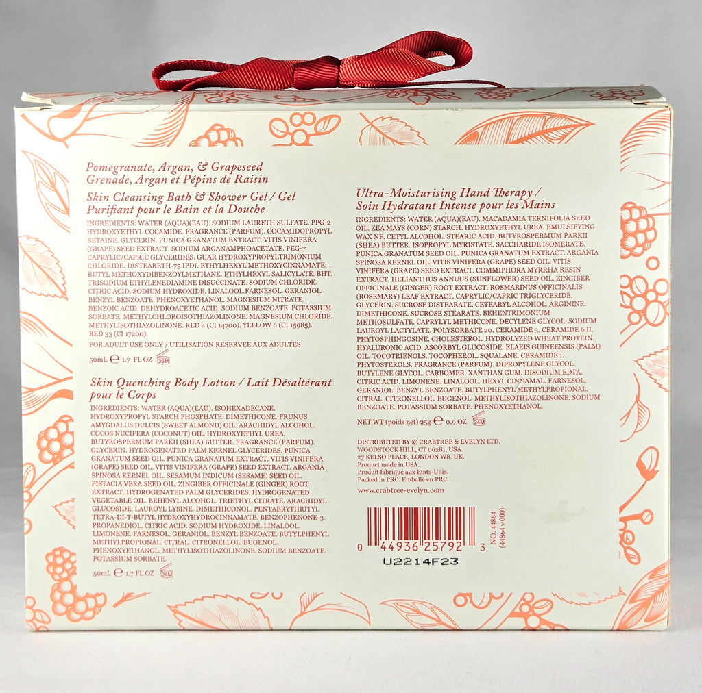 Crabtree & Evelyn Pomegranate Hand Care Gift Set Bath Shower Gel Body Lotion Hand Therapy Argan & Grapeseed