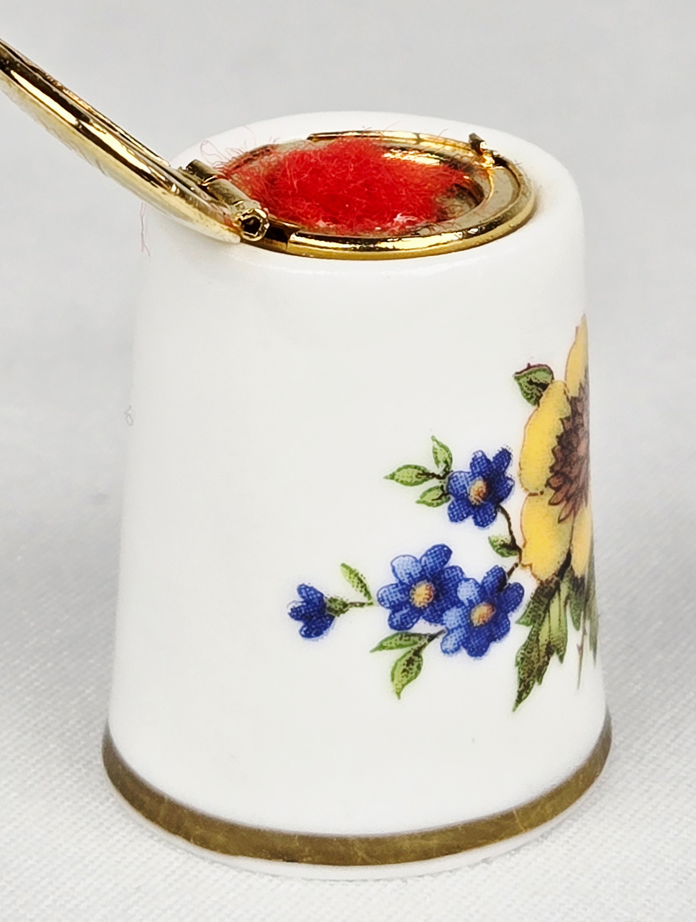 Birchcroft Fine Bone China Floral Thimble w/ Hinged Locket Lid | Made in Great Britain