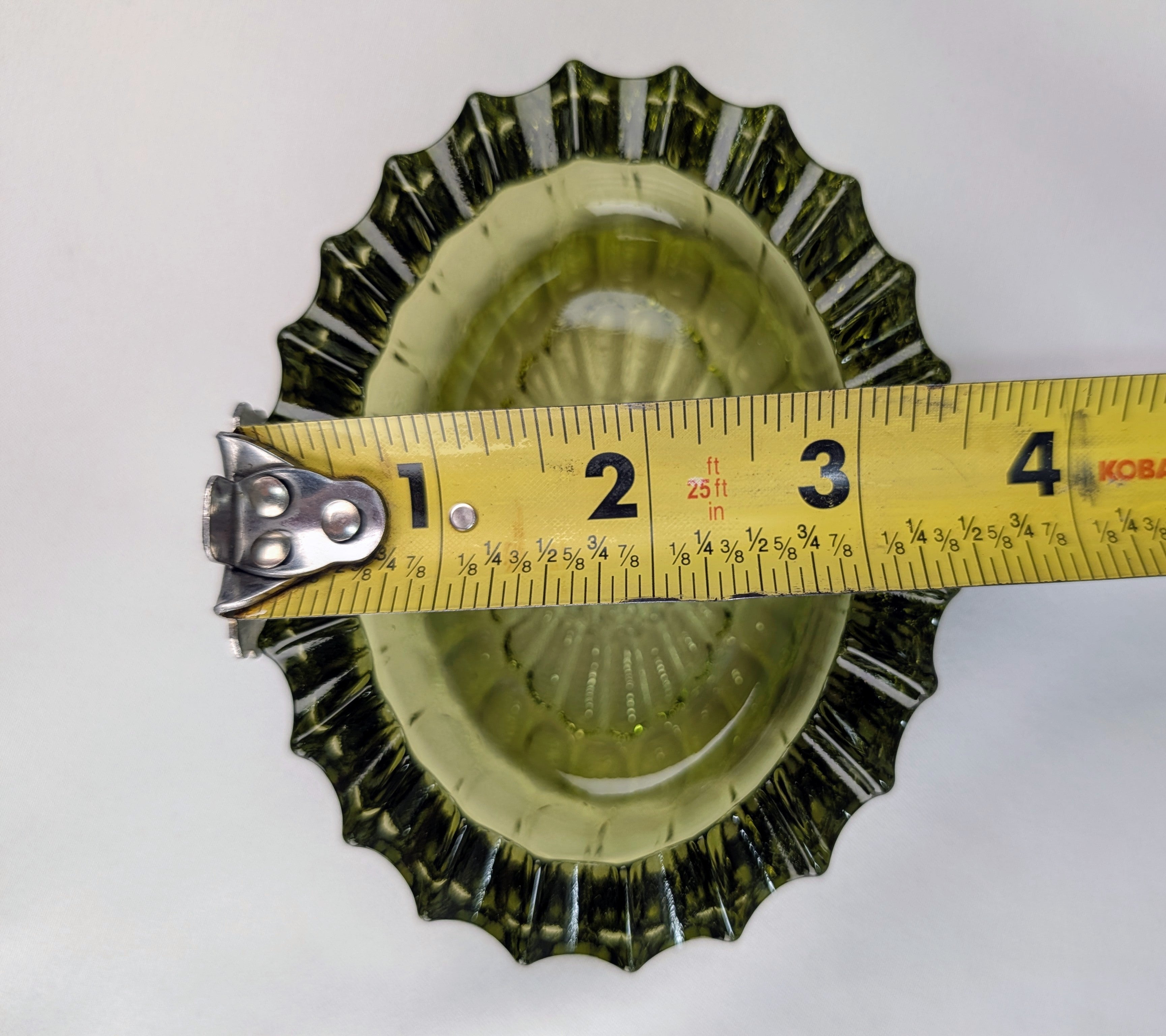 Vintage Olive Green Frostia Style Pressed Glass Trinket Dish Catchall Bowl Ashtray