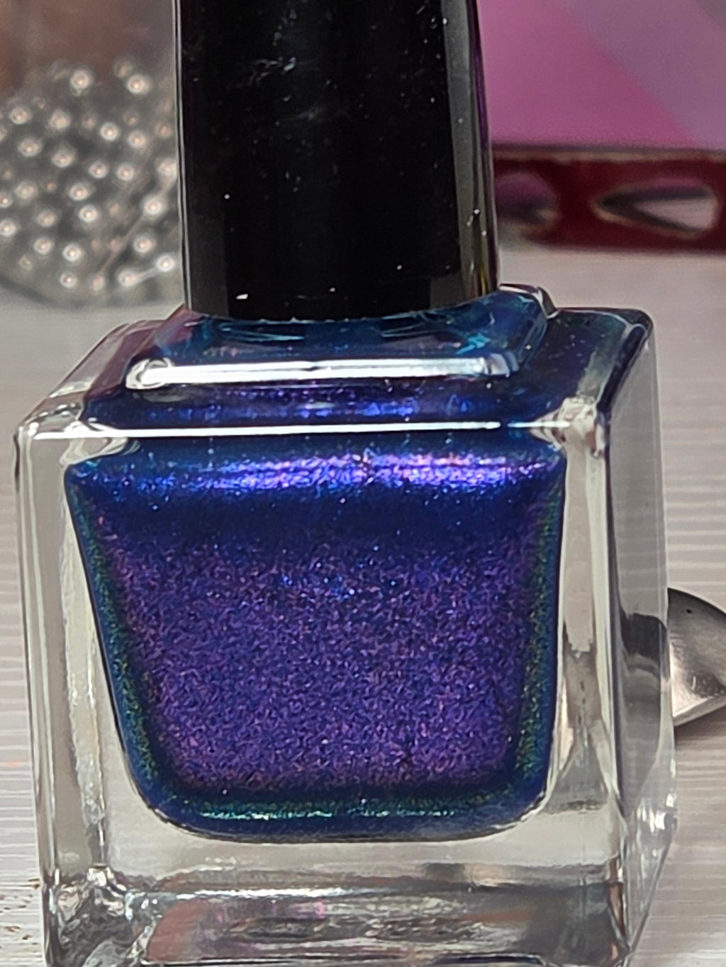 Diana’s Dalliance – Deep Sapphire Blue with Purple Gold Pink Shift Handmade Indie Nail Lacquer | Liquid Krystal Co.