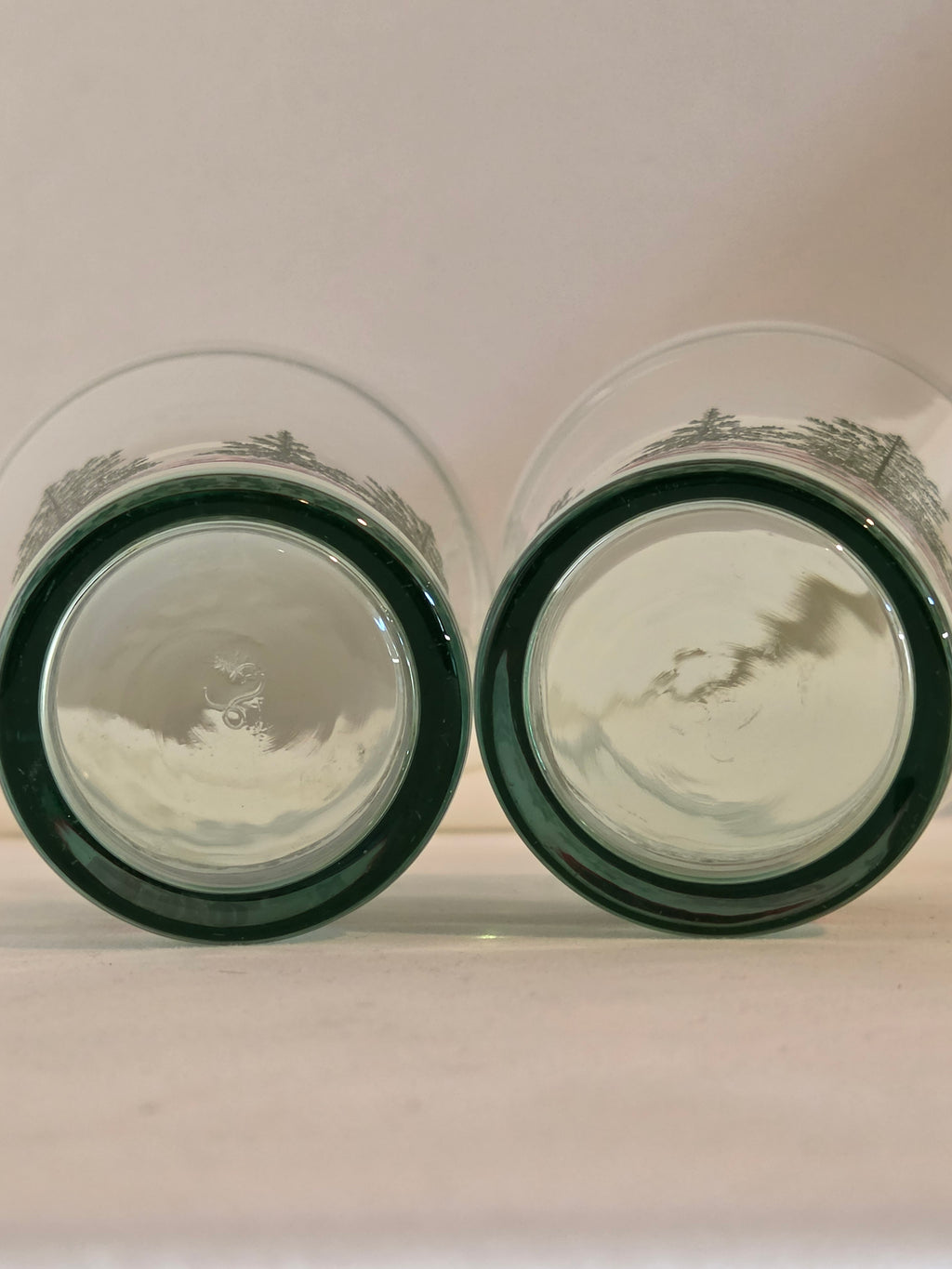 Vintage Coca-Cola Christmas Holiday Glasses Set of 2 Evergreen Tree Holly Green Base Tumblers