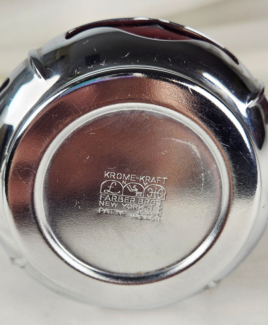 Vintage Farber Bros Krome-Kraft Amethyst Glass Creamer Sugar Bowl & Chrome Tray